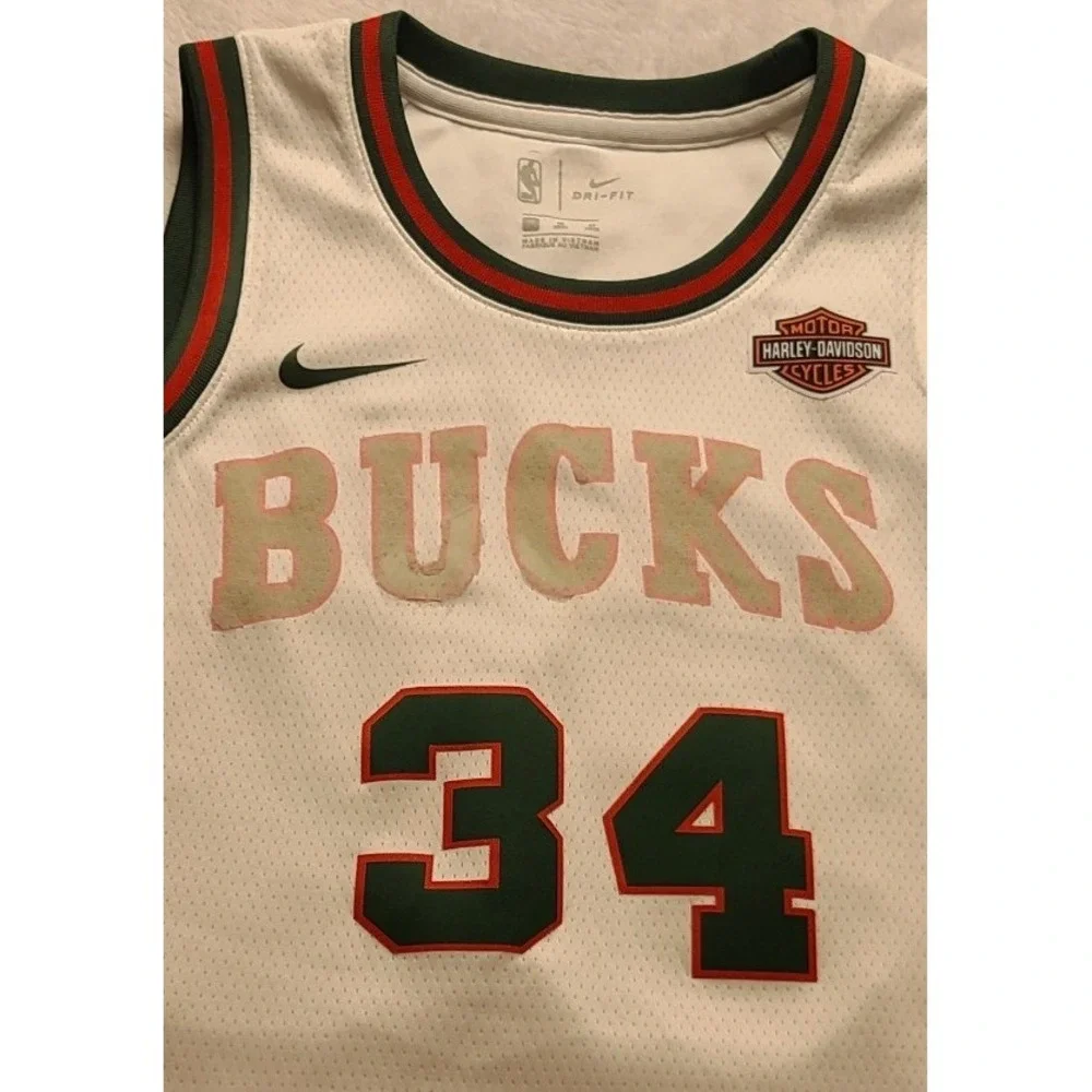 Nike Milwaukee Bucks Giannis Antetokounmpo 34 Jersey White Harley Davidson  M